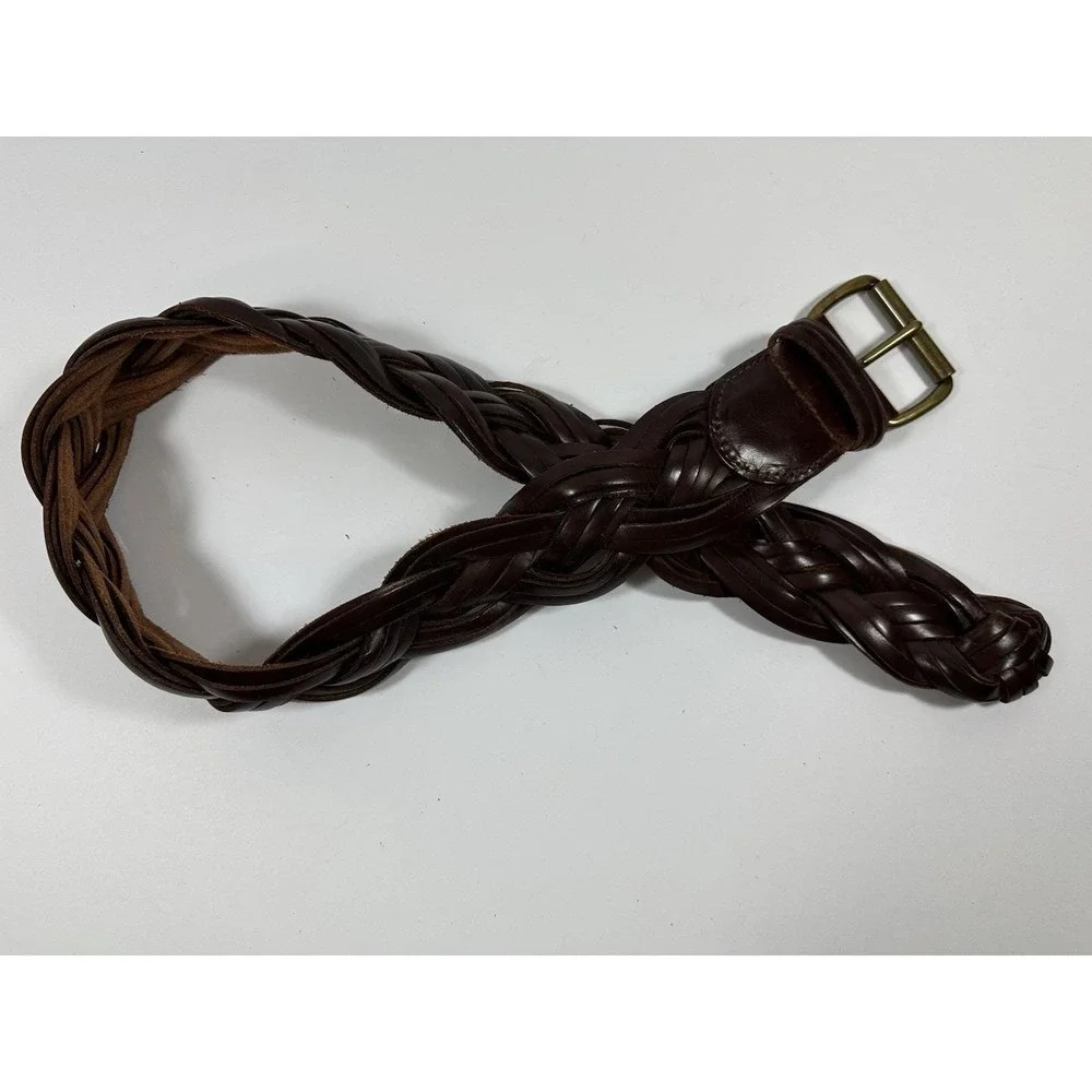 The Limited Burgundy Leather Belt Womens 32/M Braided 2 1/4